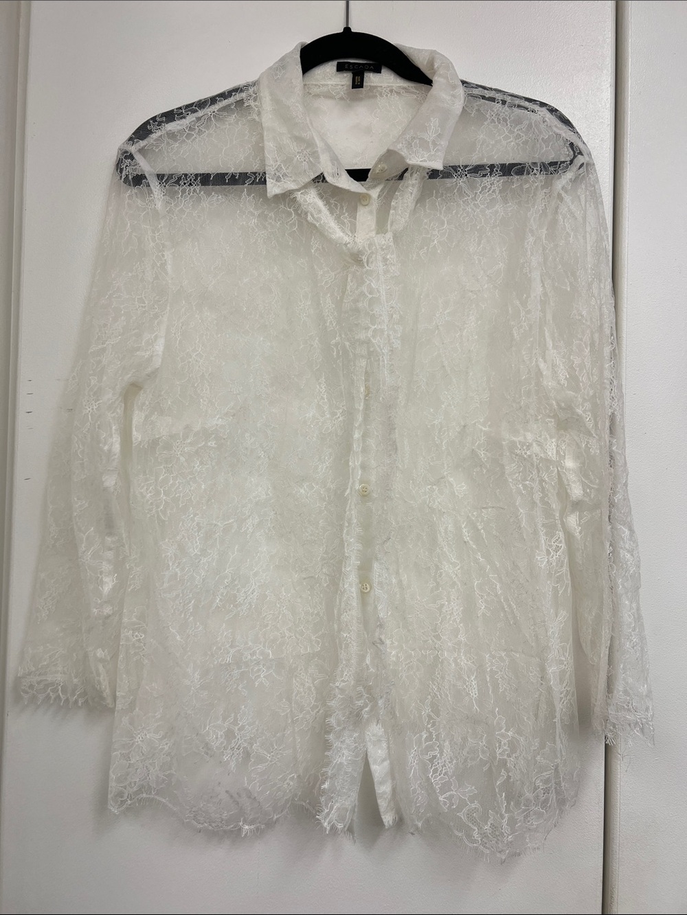 Escada White Sheer Lace Button-Down Shirt Blouse Top with Matching Neck Tie